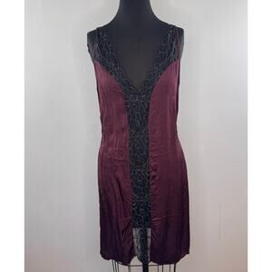 Intimissimi Black Burgundy Sleep Dress Floral Lace Deep V-Neck Spaghetti Strap S